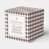 Mocha Brown Harlequin Checkered Bridal Shower Bedankdoosjes (Achterkant)