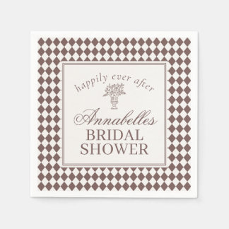 Mocha Brown Harlequin Checkered Bridal Shower Servet