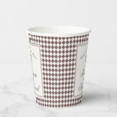Mocha Brown Harlequin Checkered Wedding Papieren Bekers (Rechts)