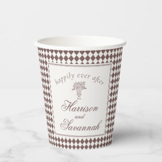 Mocha Brown Harlequin Checkered Wedding Papieren Bekers