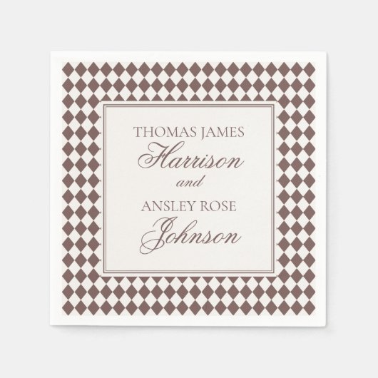 Mocha Brown Harlequin Checkered Wedding Servet (Voorkant)