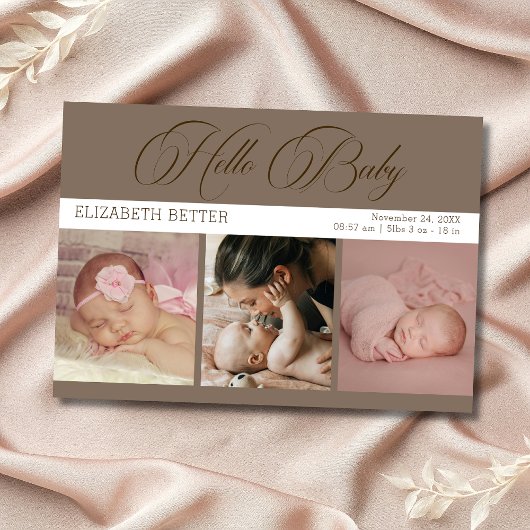Mocha Brown Hello Baby Three Photos Baby Thank You Bedankkaart