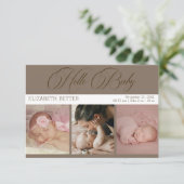 Mocha Brown Hello Baby Three Photos Baby Thank You Bedankkaart (Staand voorkant)