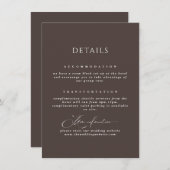 Mocha Brown Kalligrafie Wedding Details Informatiekaartje (Voorkant / Achterkant)