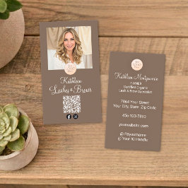 Mocha Brown Logo QR Code Photo Lashes and Brows Visitekaartje