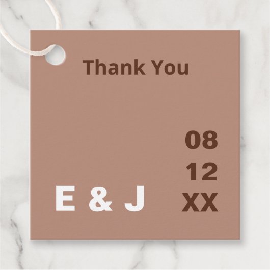 Mocha Brown Modern Wedding Favoriete Labels (Voorkant)