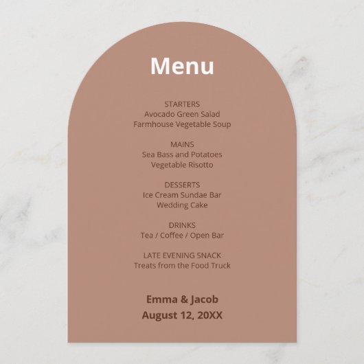 Mocha Brown Modern Wedding Menu Kaart (Voorkant)