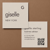 Mocha Brown Monogram QR Code Minimalist Vierkante Visitekaartje