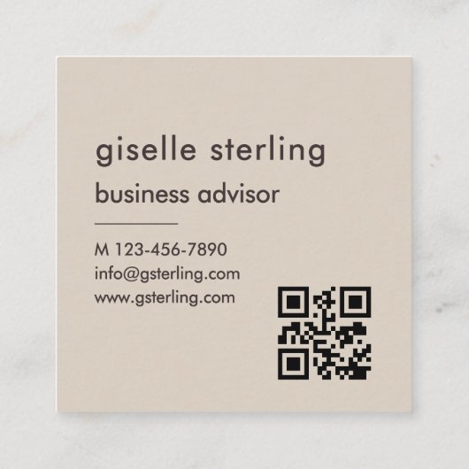 Mocha Brown Monogram QR Code Minimalist Vierkante Visitekaartje (Achterkant)