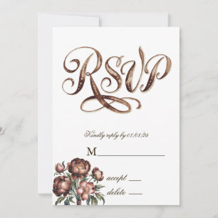 Mocha Brown Paint Peony Wedding RSVP Kaarten