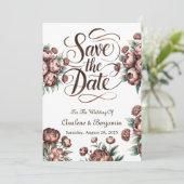 Mocha Brown Painted Peony Bewaar de datumkaarten Kaart (Staand voorkant)