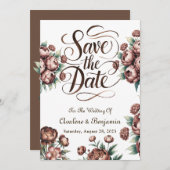 Mocha Brown Painted Peony Bewaar de datumkaarten Kaart (Voorkant / Achterkant)