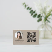 Mocha Brown Photo with QR Code Social Media Visitekaartje (Staand voorkant)