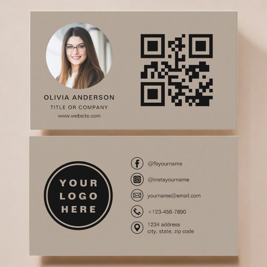 Mocha Brown Photo with QR Code Social Media Visitekaartje