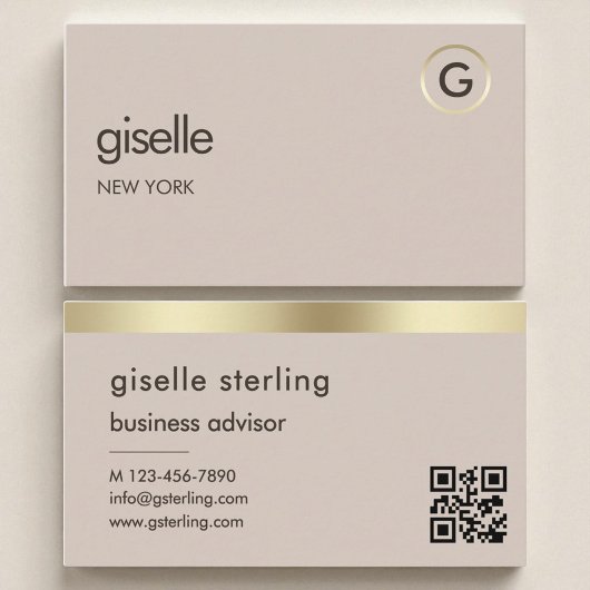 Mocha Brown QR Code Faux Gold Folie Monogram Visitekaartje