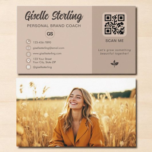 Mocha Brown QR Code Foto Monogram Sociale Media Visitekaartje