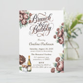 Mocha Brown schilderde Peony Brunch en Bubbly Kaart (Staand voorkant)