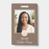 Mocha Brown Script Logo Photo Lashes and Brows Badge (Voorkant)