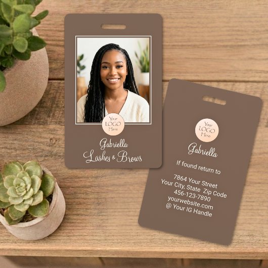 Mocha Brown Script Logo Photo Lashes and Brows Badge