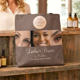 Mocha Brown Script Logo Photo Lashes Brows Studio Tote Bag