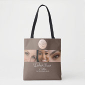 Mocha Brown Script Logo Photo Lashes Brows Studio Tote Bag (Voorkant)