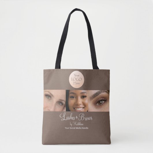 Mocha Brown Script Logo Photo Lashes Brows Studio Tote Bag (Voorkant)