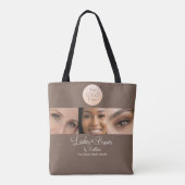 Mocha Brown Script Logo Photo Lashes Brows Studio Tote Bag (Achterkant)