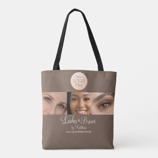 Mocha Brown Script Logo Photo Lashes Brows Studio Tote Bag (Achterkant)