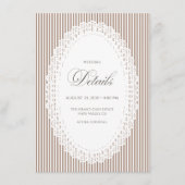 Mocha Brown Stripe Lace Doily Wedding Details Informatiekaartje (Voorkant)
