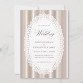 Mocha Brown Stripe Lace Doily Wedding Kaart (Voorkant)