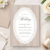 Mocha Brown Stripe Lace Doily Wedding Kaart