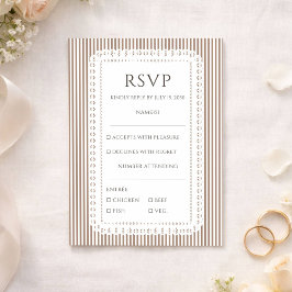 Mocha Brown Stripe Lace Doily Wedding RSVP Informatiekaartje