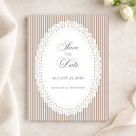 Mocha Brown Stripe Lace Doily Wedding Save The Date