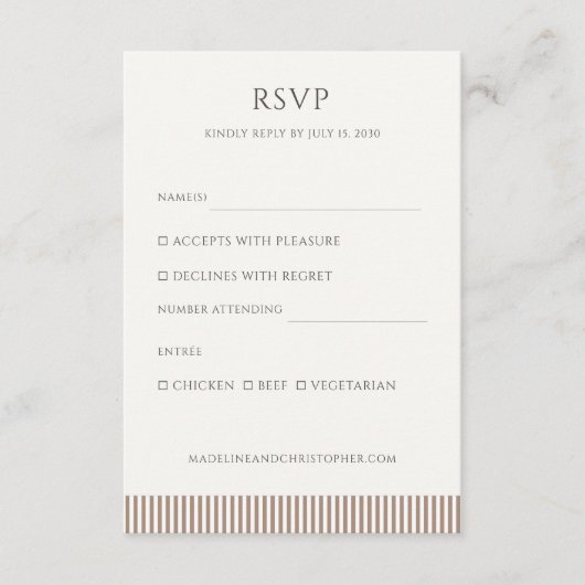 Mocha Brown Stripe Minimalist Wedding RSVP Informatiekaartje (Voorkant)