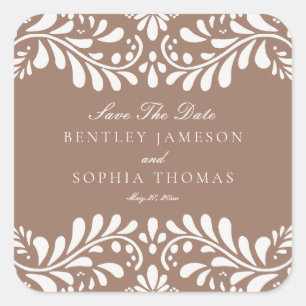 Mocha Brown Talavera Fiesta Bewaar de datum envelo Vierkante Sticker