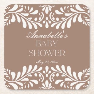 Mocha Brown Talavera Spaans Fiesta Baby shower Kartonnen Onderzetters