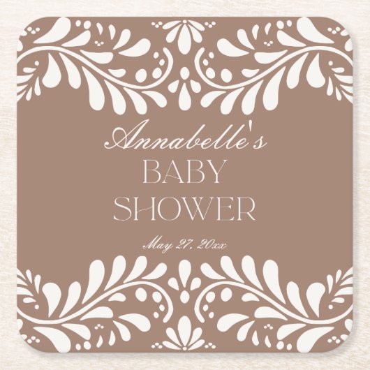 Mocha Brown Talavera Spaans Fiesta Baby shower Kartonnen Onderzetters (Voorkant)