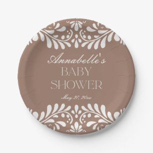 Mocha Brown Talavera Spaans Fiesta Baby shower Papieren Bordje