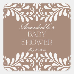 Mocha Brown Talavera Spaans Fiesta Baby shower Vierkante Sticker