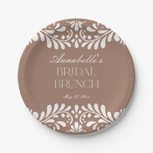 Mocha Brown Talavera Spaanse Bruidsfeest Bridal Sh Papieren Bordje (Voorkant)