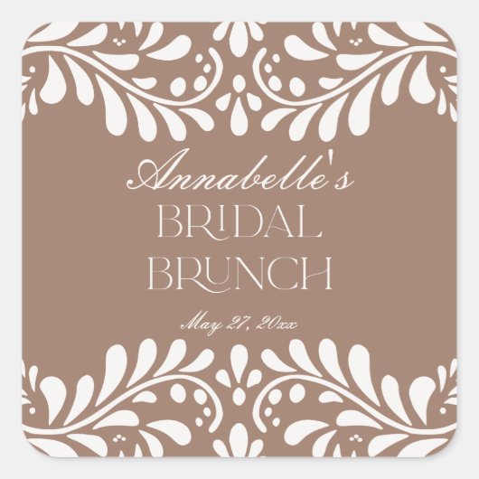 Mocha Brown Talavera Spaanse Fiesta Bruidsbrunch Vierkante Sticker (Voorkant)