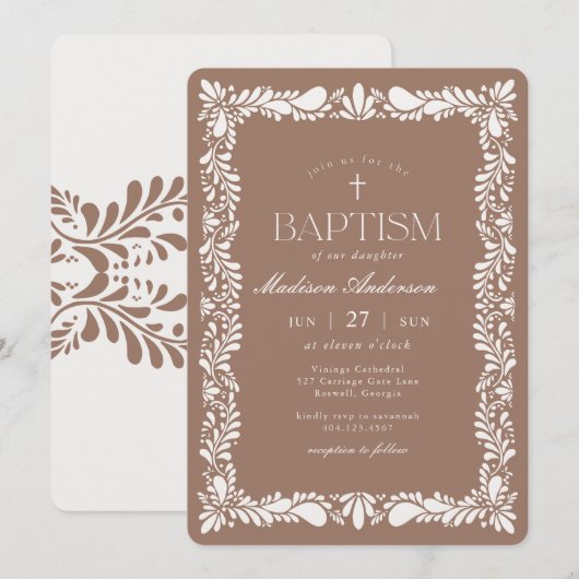 Mocha Brown Talavera Tegel Fiesta Doop Kaart (Voorkant / Achterkant)