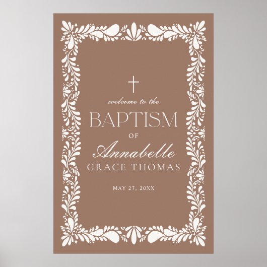 Mocha Brown Talavera Tegel Fiesta Doop Welkom Poster (Voorkant)