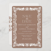 Mocha Brown Talavera Tegel Fiesta Save the Date Kaart (Voorkant / Achterkant)