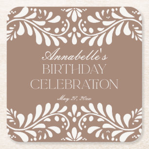 Mocha Brown Talavera Tegel Fiesta Verjaardagsfeest Kartonnen Onderzetters