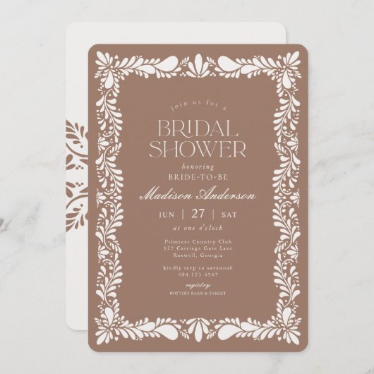 Mocha Brown Talavera Tegel Fiesta Vrijgezellenfees Kaart (Voorkant / Achterkant)