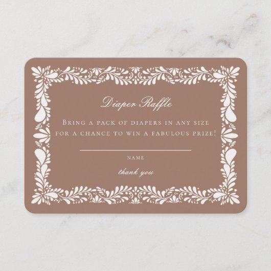 Mocha Brown Talavera Tegel Luier Raffle Insert Informatiekaartje (Voorkant)