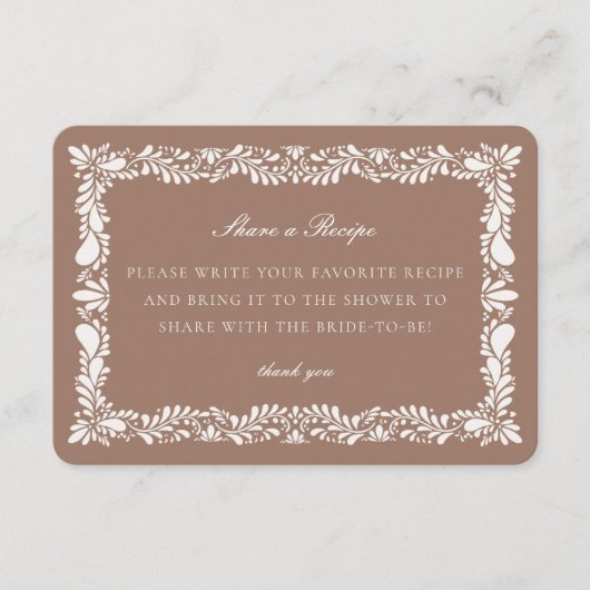 Mocha Brown Talavera Tegel Share Recept Invoegen Informatiekaartje (Voorkant)