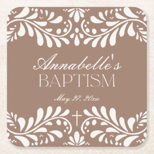 Mocha Brown Talavera Tegel Spaans Fiesta Doopsel Kartonnen Onderzetters