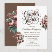 Mocha Brown Waterverf Pioenenparen Douche Kaart (Voorkant / Achterkant)